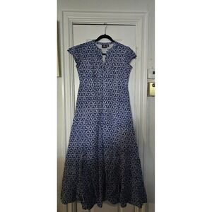 Madison Mathews Dress Women's Blue White Geometric Maxi‎ Dress Size Small